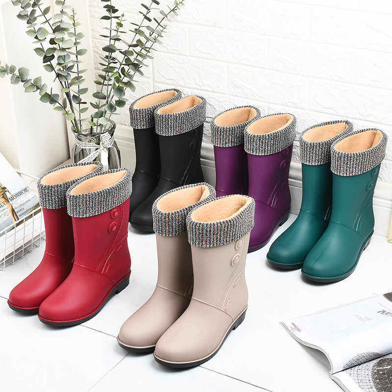 Ženske čizme za kišu od teleće kože, srednja dužina do gležnja, ravna peta, zima