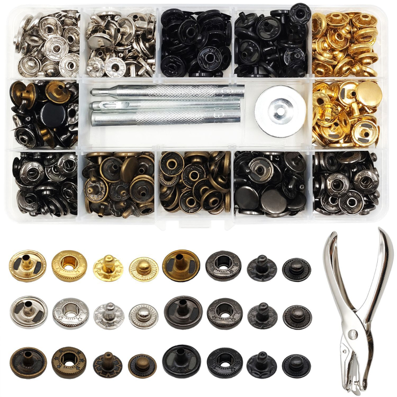 Set alata za montažu bakrenih kopči s bušenjem, 4-dijelna konstrukcija, Huafei — za kapute, cipele, torbe, šešire i kožne proizvode