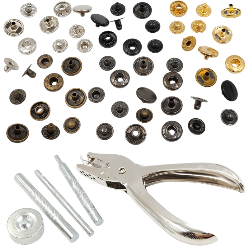 Set alata za montažu bakrenih kopči s bušenjem, 4-dijelna konstrukcija, Huafei — za kapute, cipele, torbe, šešire i kožne proizvode