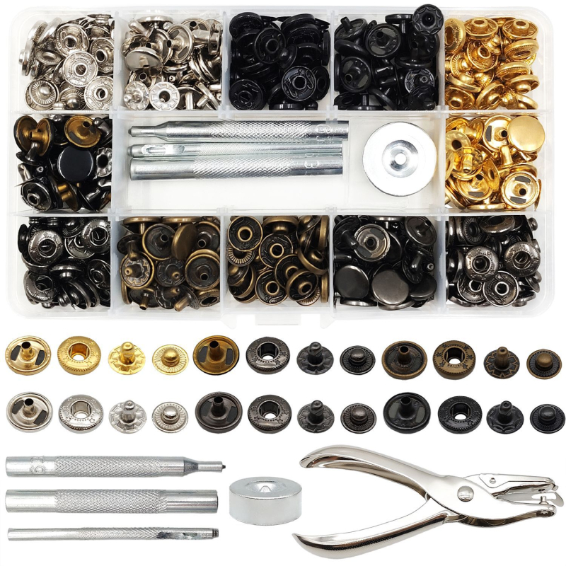 Set alata za montažu bakrenih kopči s bušenjem, 4-dijelna konstrukcija, Huafei — za kapute, cipele, torbe, šešire i kožne proizvode