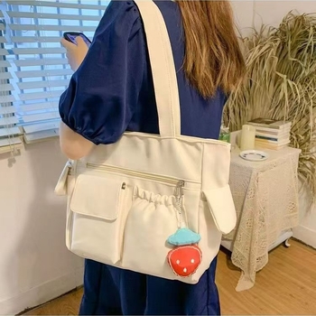 Egyszínű minimalist tote táska kézi fogantyúval, nagy kapacitású, mindennapi használatra diákok számára