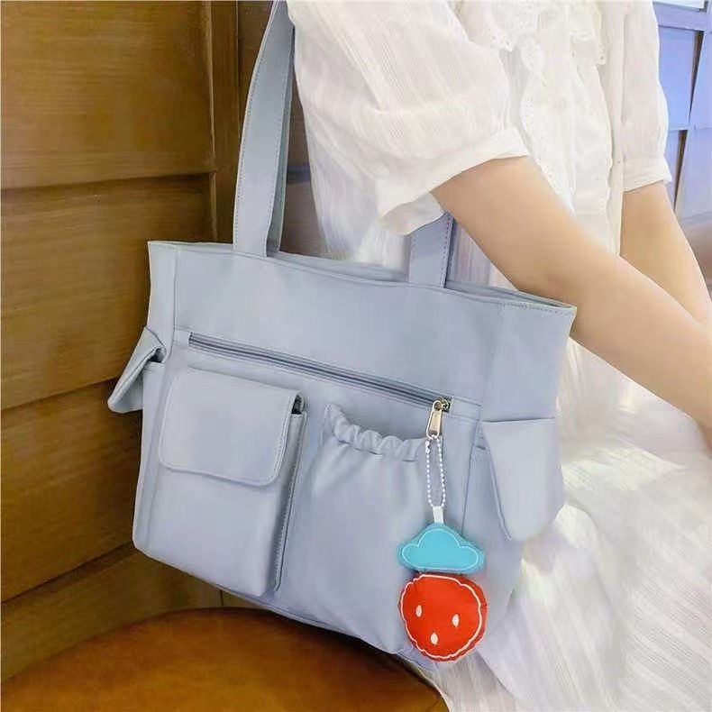 Egyszínű minimalist tote táska kézi fogantyúval, nagy kapacitású, mindennapi használatra diákok számára