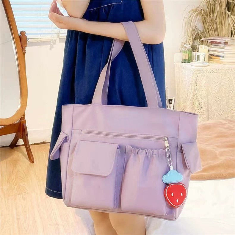 Egyszínű minimalist tote táska kézi fogantyúval, nagy kapacitású, mindennapi használatra diákok számára