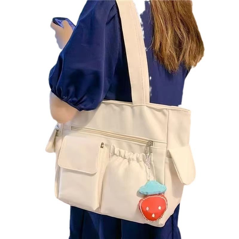 Egyszínű minimalist tote táska kézi fogantyúval, nagy kapacitású, mindennapi használatra diákok számára