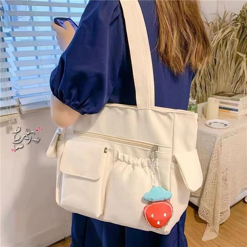 Egyszínű minimalist tote táska kézi fogantyúval, nagy kapacitású, mindennapi használatra diákok számára