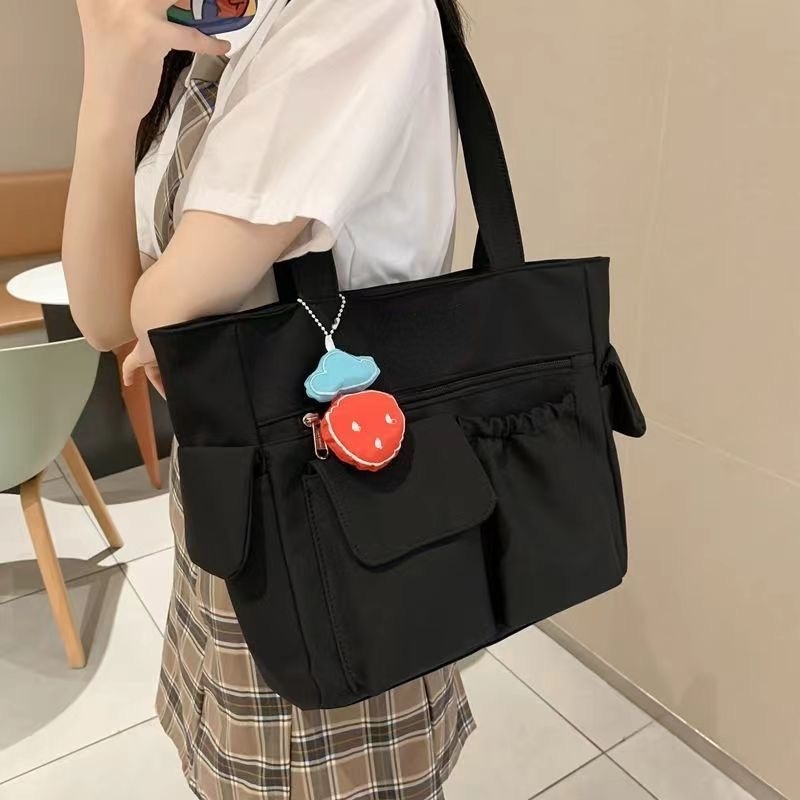 Egyszínű minimalist tote táska kézi fogantyúval, nagy kapacitású, mindennapi használatra diákok számára