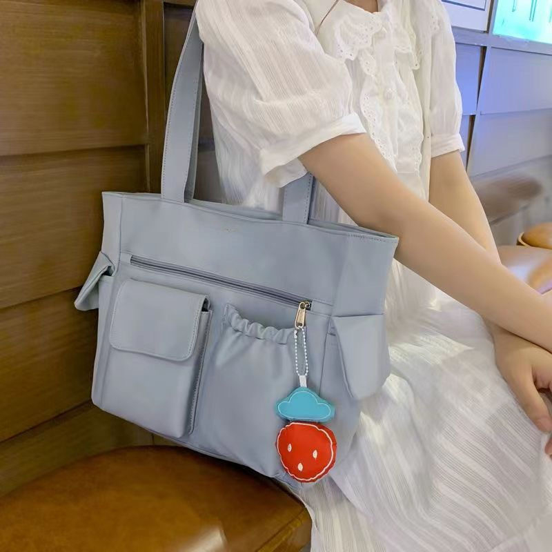 Egyszínű minimalist tote táska kézi fogantyúval, nagy kapacitású, mindennapi használatra diákok számára