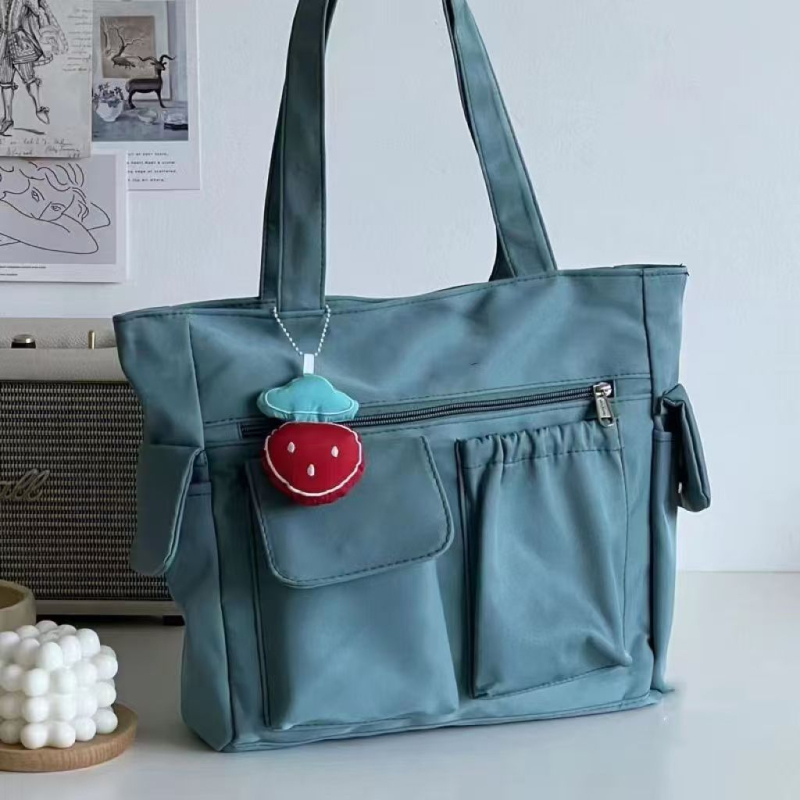 Egyszínű minimalist tote táska kézi fogantyúval, nagy kapacitású, mindennapi használatra diákok számára