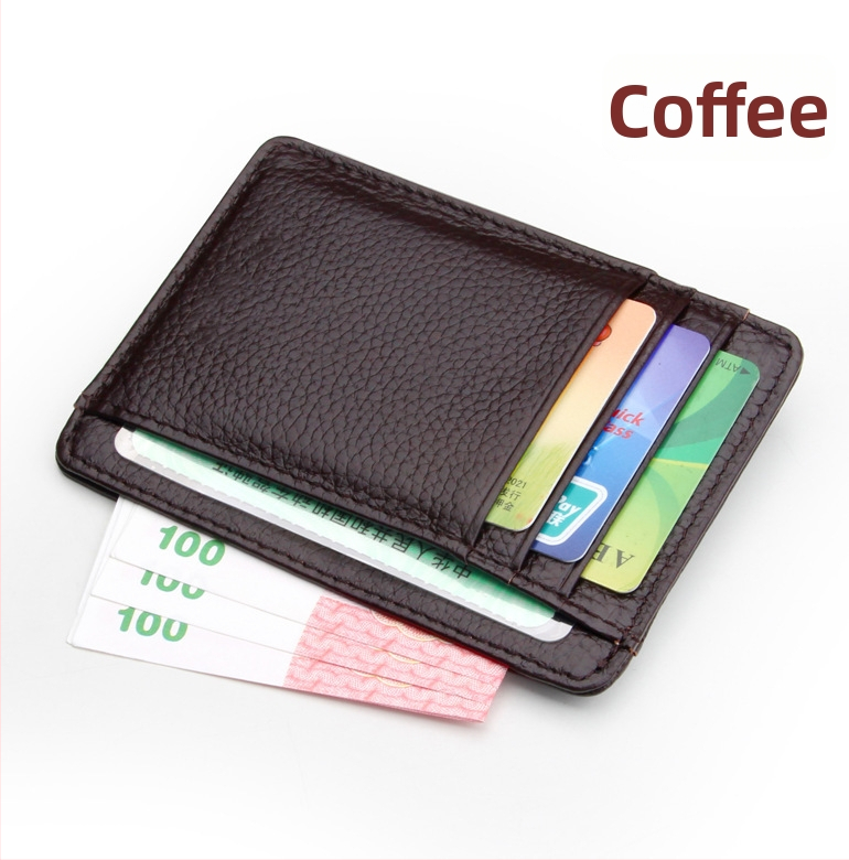 Portofel stil plic pentru carduri — Piele naturală, piele de vită din prim strat, design subțire, mai multe compartimente pentru carduri, protecție anti-tăiere