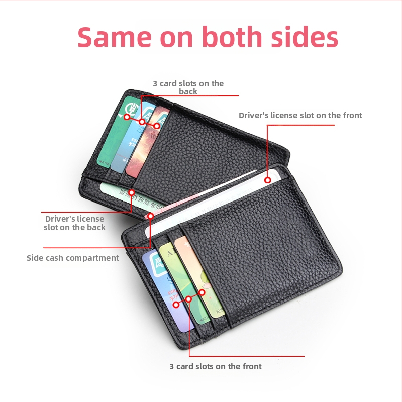 Portofel stil plic pentru carduri — Piele naturală, piele de vită din prim strat, design subțire, mai multe compartimente pentru carduri, protecție anti-tăiere