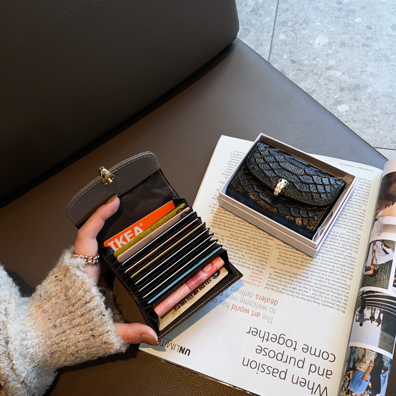 Portofel pentru carduri din piele naturală, model acordeon, pentru femei, ultra-subțire, minimalist, utilizare zilnică (Material: Piele naturală; Model: Monocrom; Gen: Femei; Căptușeală: Poliester-cotton)