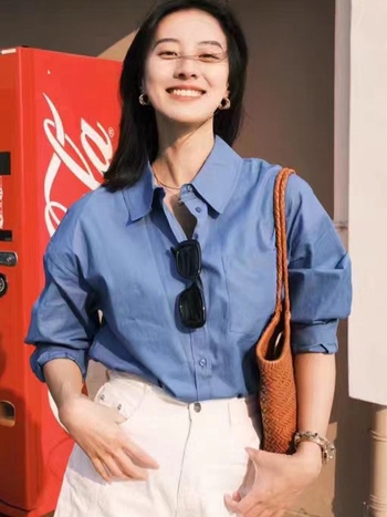 Košulja od pamuka s Lyocellom, opuštenog kroja, ovratnik košulje, jednostruko kopčanje