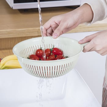 Κυκλικός πλαστικός κάλαθος για πλύσιμο λαχανικών με χερούλι – κάλαθος αποστράγγισης και αποθήκευσης κουζίνας
