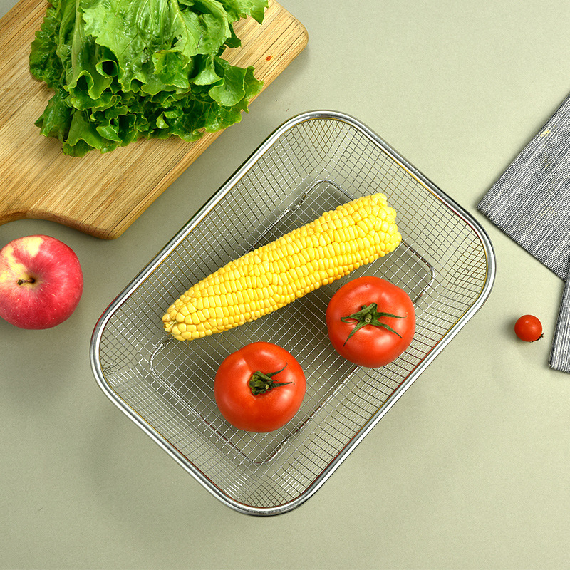 Ορθογώνιος κάδος αποστράγγισης από ανοξείδωτο ατσάλι για την κουζίνα – δίχτυς για φρούτα και λαχανικά, απλό στυλ
