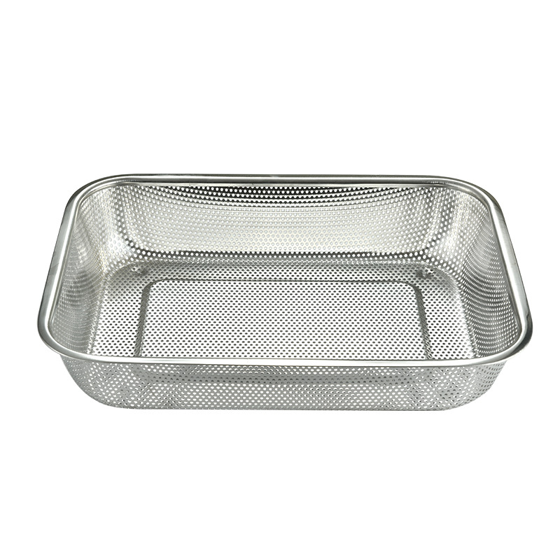 Ορθογώνιος κάδος αποστράγγισης από ανοξείδωτο ατσάλι για την κουζίνα – δίχτυς για φρούτα και λαχανικά, απλό στυλ