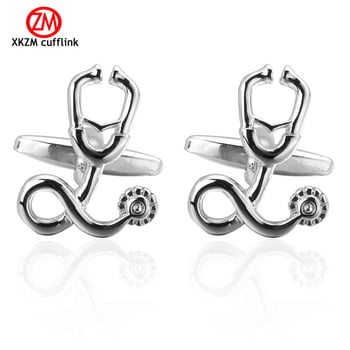 Francuske manžetne kopče s motivom stetoskopa, puderski kristali, elektroplatinirani završetak, unisex