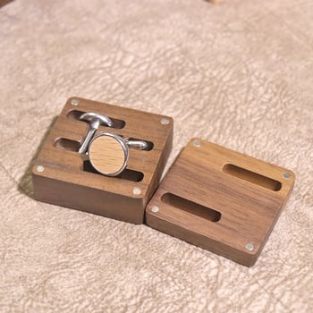 Drvene muške kopče za manžete – retro stil, geometrijski oblik, lakirani završetak