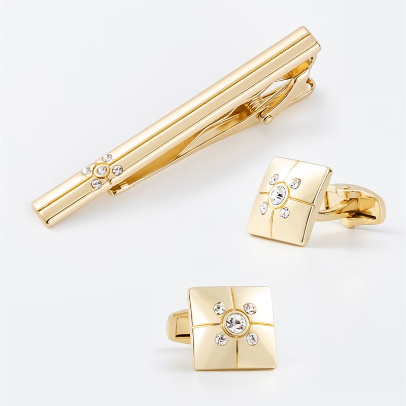 Set kopči za kravatu i manšete – Muški, Geometrijski dizajn, Korejski stil, Legura, Rhinestones kristali, Elektropaliranje, Šifra Stxc-0052