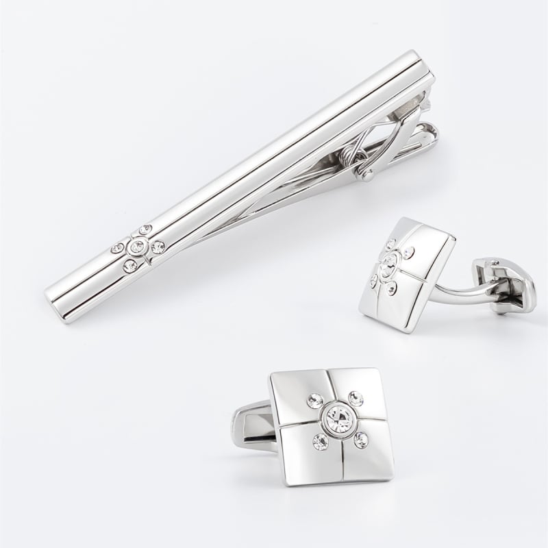Set kopči za kravatu i manšete – Muški, Geometrijski dizajn, Korejski stil, Legura, Rhinestones kristali, Elektropaliranje, Šifra Stxc-0052