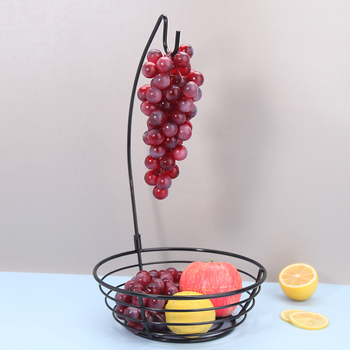 Κάλαθι φρούτων από ανοξείδωτο ατσάλι με αφαιρούμενο κρεμάστρα μπανάνας και απλό ράφι για το σαλόνι