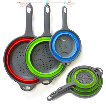 Αναδιπλόμενος κάδος στράγγισης με μακριά λαβή για φρούτα και λαχανικά, πλαστικός, κυκλικός σχεδιασμός, λειτουργία φιλτραρίσματος νερού