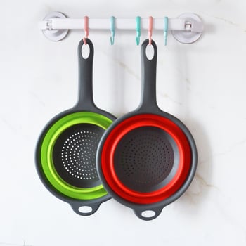 Αναδιπλόμενος κάδος στράγγισης με μακριά λαβή για φρούτα και λαχανικά, πλαστικός, κυκλικός σχεδιασμός, λειτουργία φιλτραρίσματος νερού