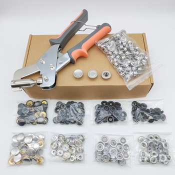 Set alata za ugradnju gumba s ručnim kliještama za pritiskanje, bakreni gumbi za platno, nehrđajući čelični vijci, velike bijele kopče