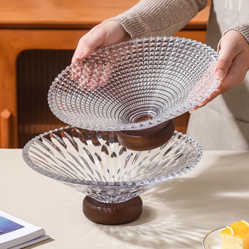 Francia stílusú üveg gyümölcstál a nappaliba, gyümölcsök, édességek és nassolni valók tárolására, aszalt gyümölcsök kiállítása, márka Happy family