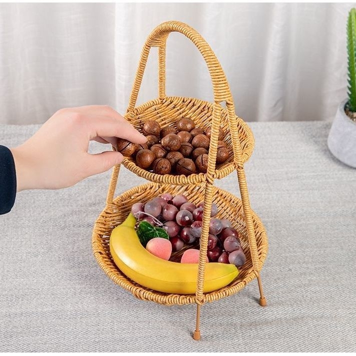 Πλαστική πολυεπίπεδη πιατέλα φρούτων σε ευρωπαϊκό στυλ με εμφάνιση ρατάν, μάρκα Yatu craft