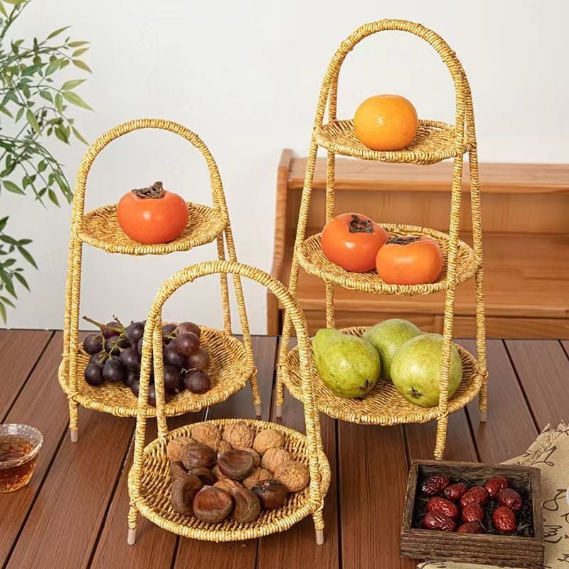 Πλαστική πολυεπίπεδη πιατέλα φρούτων σε ευρωπαϊκό στυλ με εμφάνιση ρατάν, μάρκα Yatu craft