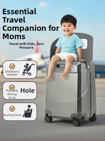 Detská cestovná batožina s predným otvorením a funkciou sedenia, PC škrupina, TSA kombinovaný zámok, USB port, RFID blokovanie