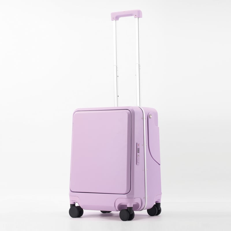 Gyermekeknek szóló utazótáska előlről nyíló kialakítással és ülőfunkcióval, PC külső, TSA kombinációs zár, USB-port, RFID védelem