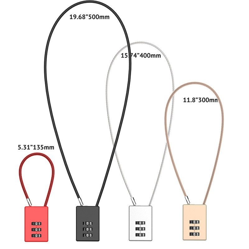 Mehanički brava s čeličnim užetom za torbe, ruksake i prtljagu, model 02U, kućište od cinkove legure, debljina šipke 4 mm, razmak šipki 20 mm