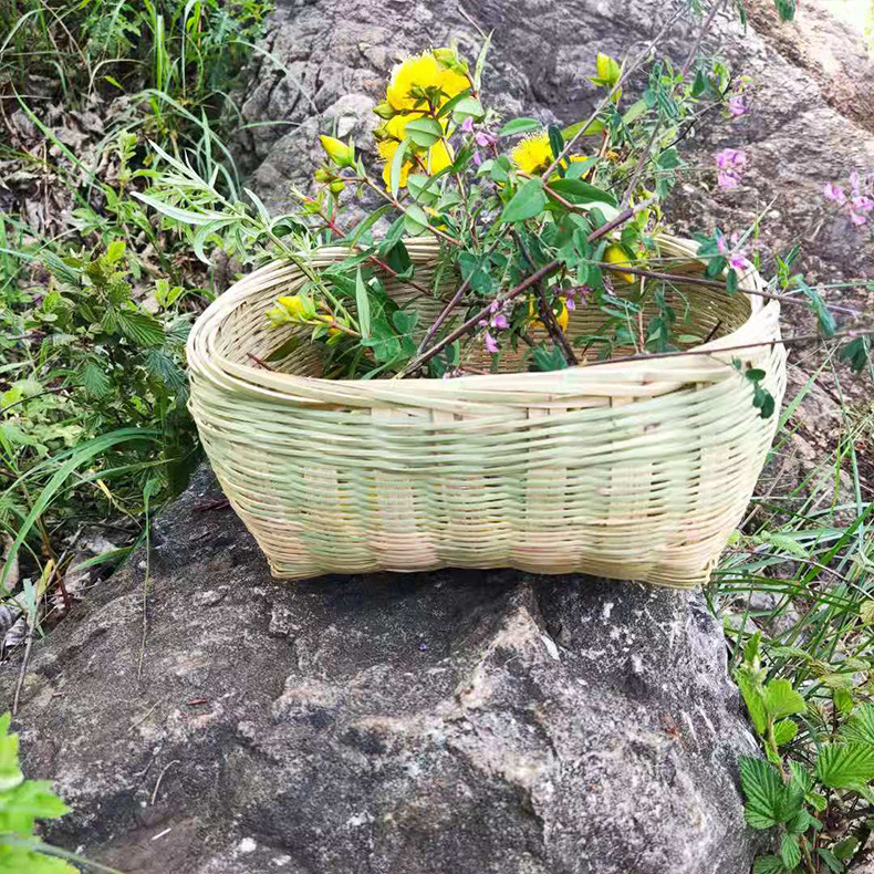 Coș din bambus, împletit manual, pentru depozitarea fructelor, legumelor, cosmeticelor și cărților/reviselor; Brand Mountain people's family; Stil pastoral.