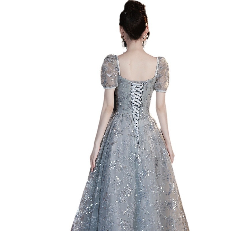 Formalna večernja haljina, princeza silueta, U-dekolte, kratki rukavi, poliester; sekundarni udio 50–70%