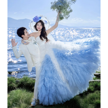 Vjenčana haljina s jednim ramenom, duga suknja, struk u sredini, poliester tkanina, sadržaj poliester 30-50%