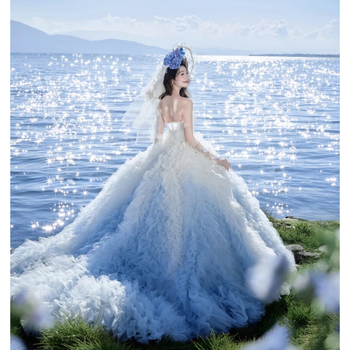 Vjenčana haljina s jednim ramenom, duga suknja, struk u sredini, poliester tkanina, sadržaj poliester 30-50%