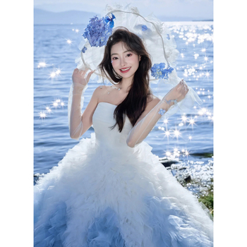 Vjenčana haljina s jednim ramenom, duga suknja, struk u sredini, poliester tkanina, sadržaj poliester 30-50%