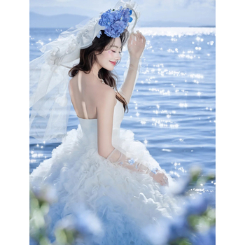 Vjenčana haljina s jednim ramenom, duga suknja, struk u sredini, poliester tkanina, sadržaj poliester 30-50%