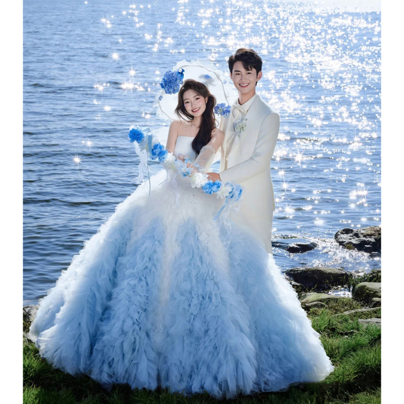 Vjenčana haljina s jednim ramenom, duga suknja, struk u sredini, poliester tkanina, sadržaj poliester 30-50%