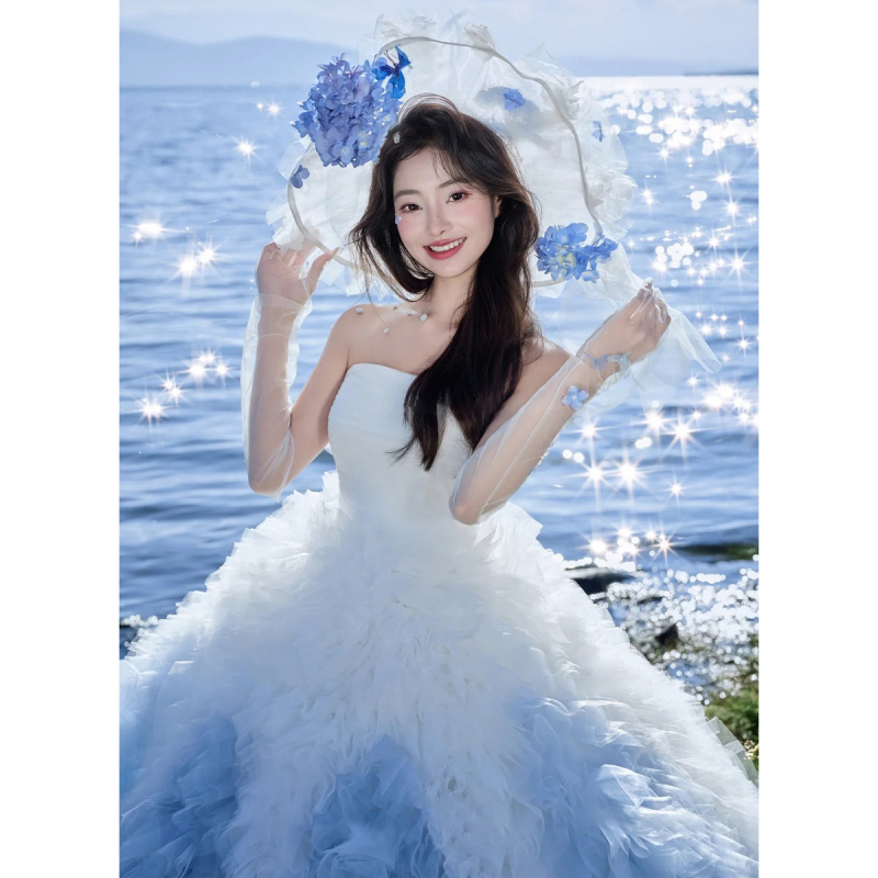 Vjenčana haljina s jednim ramenom, duga suknja, struk u sredini, poliester tkanina, sadržaj poliester 30-50%