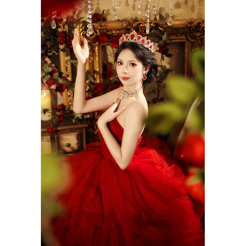 Spandex anyagú menyasszonyi ruha, hercegnő-stílus, egy váll, ujj nélkül, hosszú szoknya