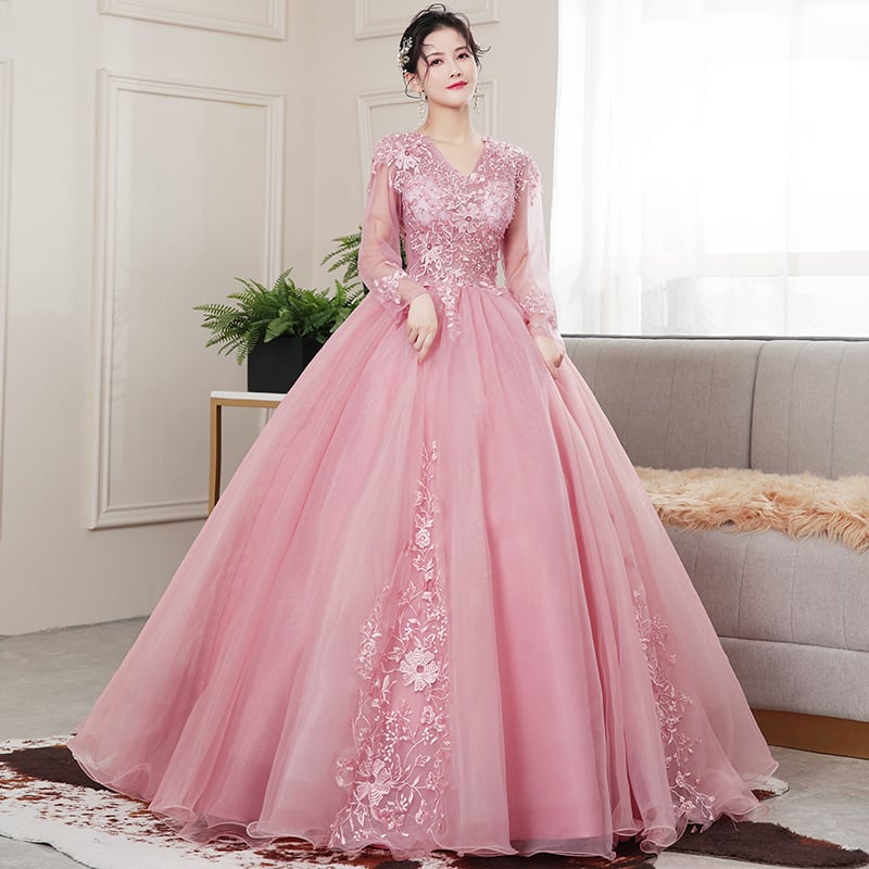 Rochie de scenă pentru spectacole, mâneci lungi, talie înaltă și fustă lungă din poliester