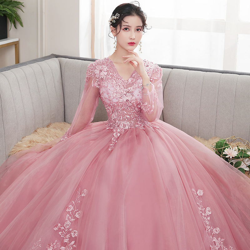 Rochie de scenă pentru spectacole, mâneci lungi, talie înaltă și fustă lungă din poliester