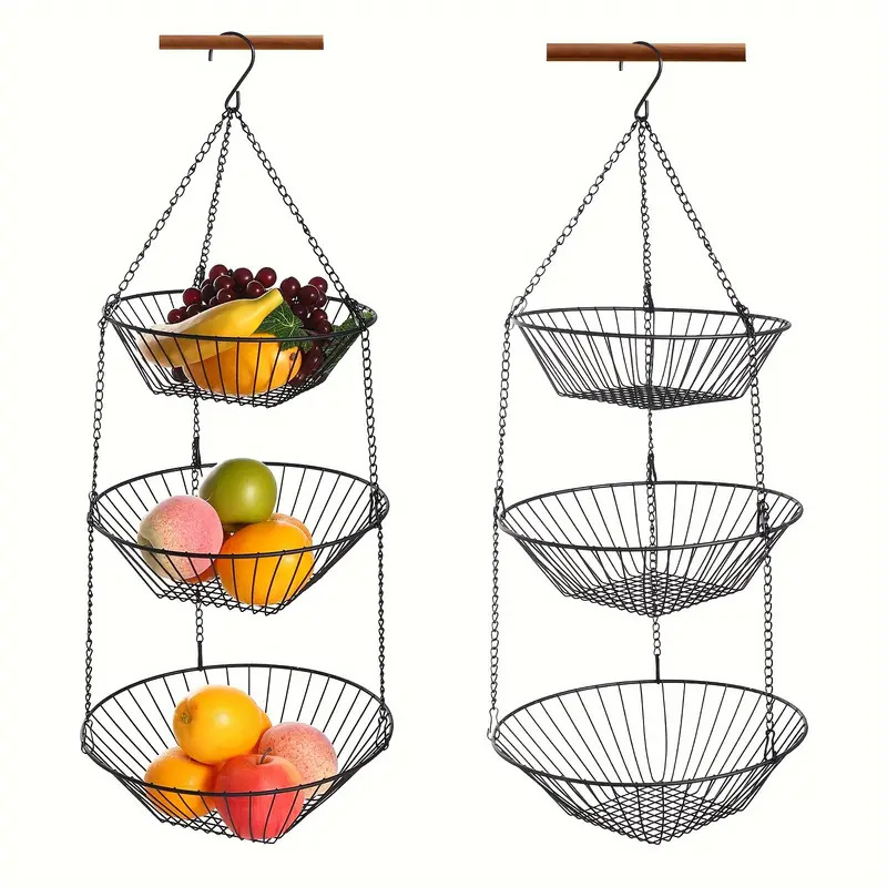 Trostruki sklopivi kovni koš za voće s visećim dizajnom, moderni minimalistički stil, elektroplating, predstavljen 2019.