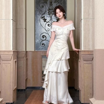 Večernja haljina s jednoramenskim izrezom na ramenu, visokim strukom, duga suknja, jesen 2025