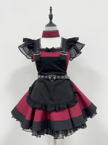 Japanska retro maid haljina za cosplay – Lolita stil, poliester 90–95%, FM003-RED, ljeto 2025, za igre i anime cosplay