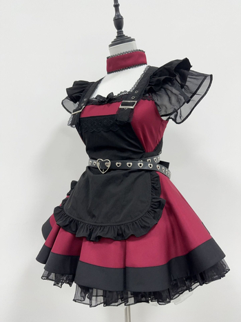 Japanska retro maid haljina za cosplay – Lolita stil, poliester 90–95%, FM003-RED, ljeto 2025, za igre i anime cosplay