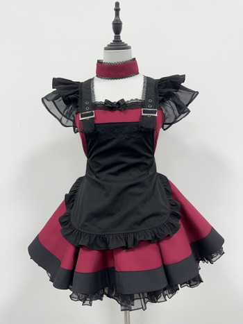 Japanska retro maid haljina za cosplay – Lolita stil, poliester 90–95%, FM003-RED, ljeto 2025, za igre i anime cosplay