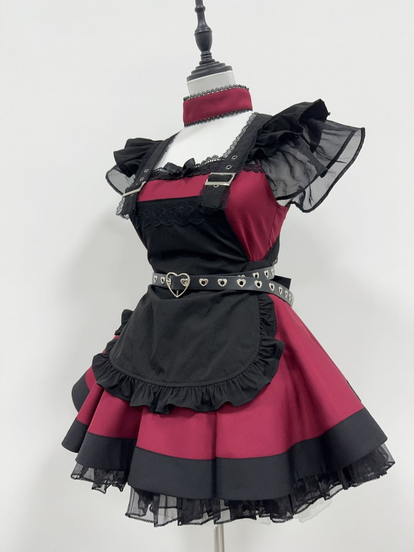 Japanska retro maid haljina za cosplay – Lolita stil, poliester 90–95%, FM003-RED, ljeto 2025, za igre i anime cosplay